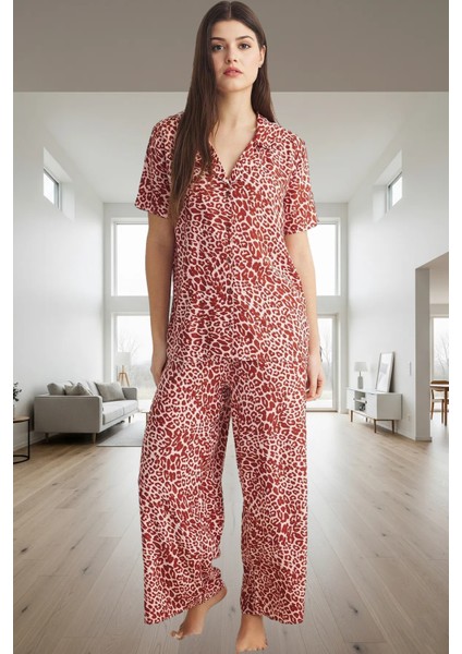 Rahat ve Şık Leopar Desenli Viskoz Pijama Takımı Yaz Için Mükemmel Uzun Ömürlü Modern Stil fiyatları