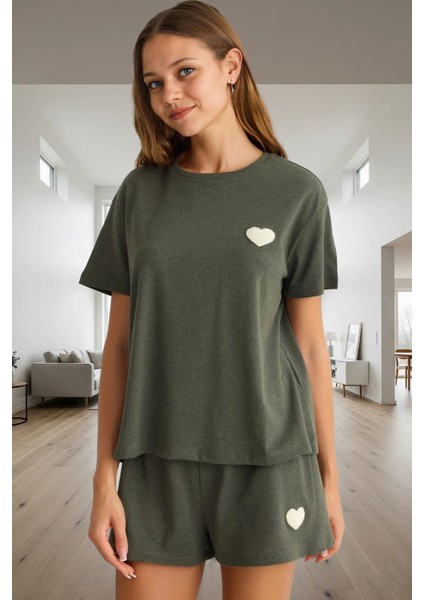 Rahat Yazlık Pijama Takımı Pamuklu Örme Renk Kalp Detaylı 2’li Günlük Kullanım Için fiyatları