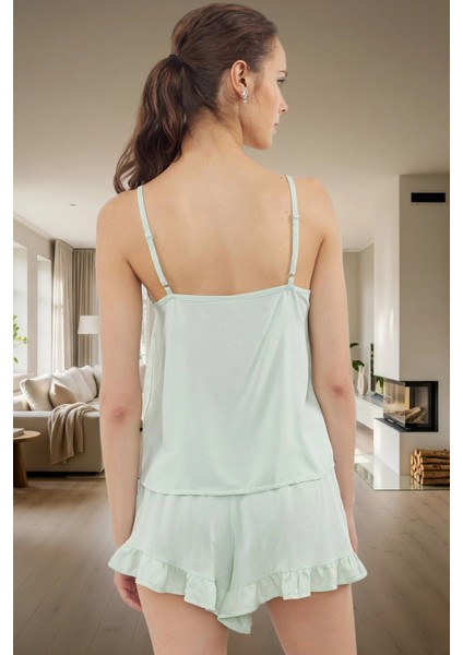 Kiraz Nakışlı Viskon Pijama Takımı Şortlu Kolsuz Regular Kalıp Yüksek Kalite Modern Stil modelleri