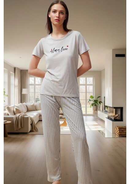Rahat Kesim 2li Pijama Takımı Örme Kumaş Çizgili Desen Seçkin Malzeme Premium Kalite