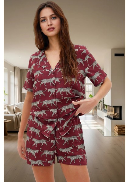 Yazlık Animal Desenli Pijama Takımı Shally Dokuma Viskoz Rahat Kalıp Dayanıklı Malzeme fiyatları