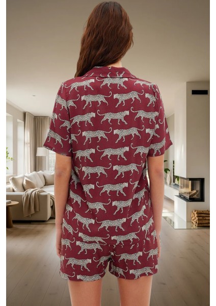 Yazlık Animal Desenli Pijama Takımı Shally Dokuma Viskoz Rahat Kalıp Dayanıklı Malzeme modelleri