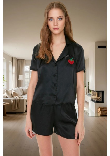 Dokuma Saten Pijama Takımı Çilek Nakış Regular Yazlık Mükemmel Uyum Kaliteli Işçilik fiyatları