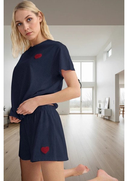 Rahat Yazlık Pijama Takımı Pamuklu Örme Renk Kalp Detaylı 2’li Günlük Kullanım Için fiyatları