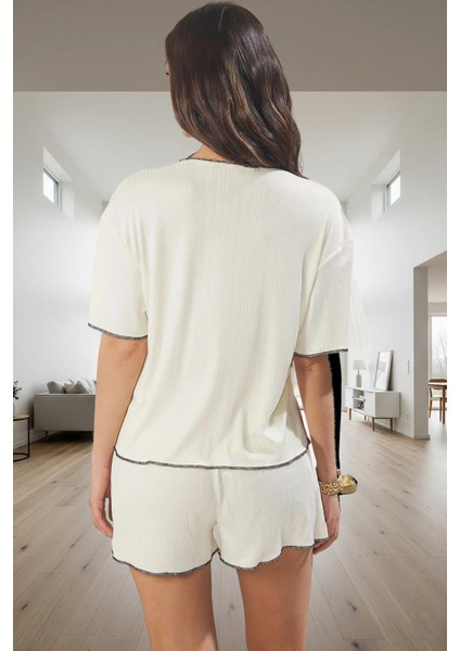 Kaşkorse Örme Şortlu Pijama Takımı Yaz Için Rahat ve Şık Kaliteli Işçilik Özenle Seçilmiş