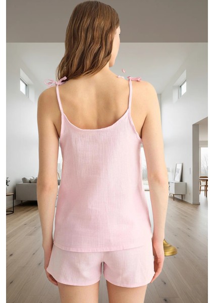 Yazlık Viskoz Pijama Takımı Rahat Müslin Kumaş Havuz Yaka Kolsuz Dayanıklı Malzeme modelleri