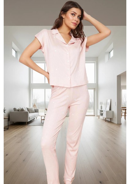 Örme Kumaşlı Kolsuz Pijama Takımı Kalpli Desen Rahat Kalıp Profesyonel Görünüm fiyatları