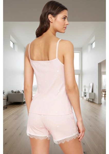 Örme Kumaşlı Kolsuz Pijama Takımı Kalpli Desen Rahat Kalıp Profesyonel Görünüm modelleri