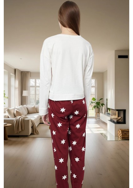 Ipliği Boyalı Yıldız Desenli Örme Pijama Takımı %100 Pamuk Rahat ve Sıcak Yüksek Kalite modelleri