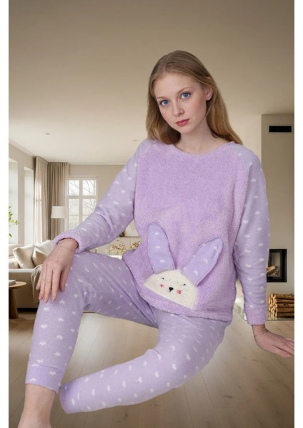 Yumuşak Polar Kumaşlı 3lü Pijama Takımı Kalpli Desenli Kışlık Set Trend Tasarım fiyatları