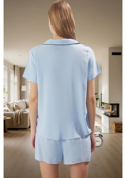 Rahat Yazlık Pijama Takımı Viskoz Kurdele Detaylı Şortlu Kaliteli Işçilik Özenle Seçilmiş modelleri