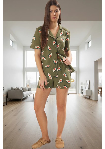Avokado Desenli %100 Pamuklu Rahat Pijama Takımı Kaliteli Işçilik Şık Görünüm Trend Tasarım fiyatları