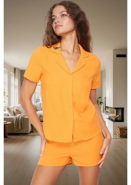 Rahat Kesim Polyester Pijama Takımı Arı Nakış Detayı ile Yaz Için Konforlu Seçkin Malzeme fiyatları