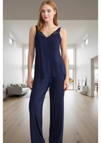 Yazlık Ince Askılı Pijama Takımı Viskon Dantel Detay Regular Uzun Ömürlü Özenle Seçilmiş