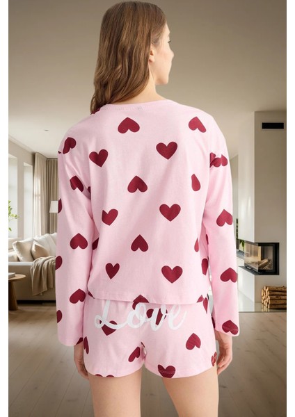 Pamuklu Ipliği Boyalı Kalpli Pijama Takımı Rahat ve Şık Homewear Özel Tasarım modelleri