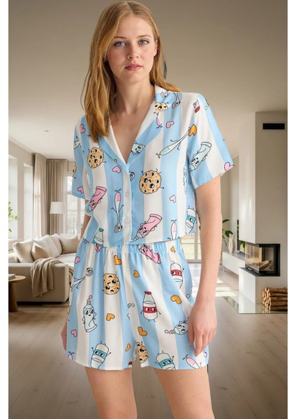Anne Kız Pijama Takımı Rahat Şık Baskılı Viskoz Dokuma Şortlu Konforlu Kesim Özenle Seçilmiş fiyatları