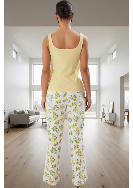Nefes Alan Örme Pijama Limon Desenli Atlet ve Boru Paça Pantolon Rahat Kullanım Trend Tasarım modelleri