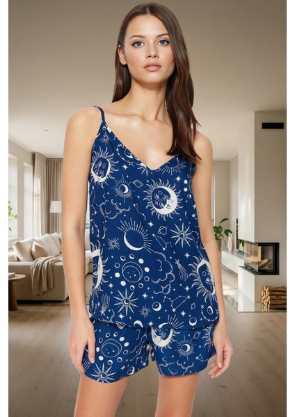 Bulut Desenli Viskon Pijama Takımı Şort ve Atlet Yazlık Ev Giyim Özenle Seçilmiş Premium Kalite