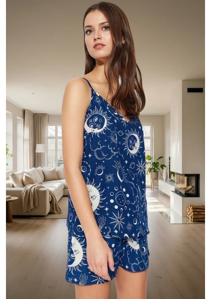 Bulut Desenli Viskon Pijama Takımı Şort ve Atlet Yazlık Ev Giyim Özenle Seçilmiş Premium Kalite modelleri