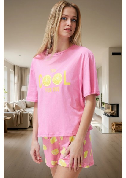 Yazlık %100 Pamuk Örme Pijama Takımı Regular Kalıp Limon Baskı Özenle Seçilmiş Zarifane Tasarım