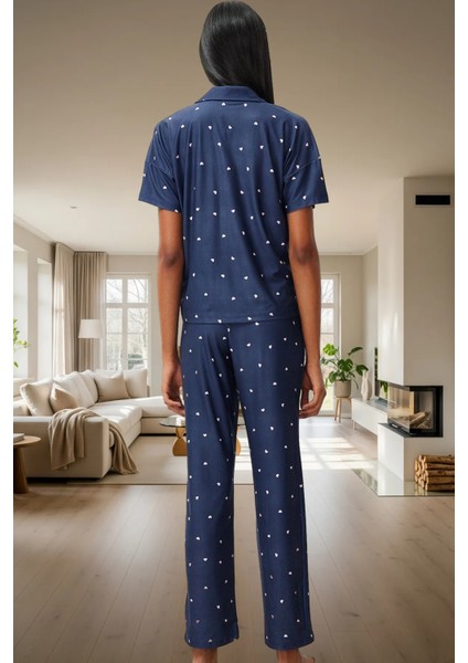 Rahat ve Şık Örme Pijama Takımı Kalp Desenli Regular Kalıp Özenle Seçilmiş Modern Stil modelleri