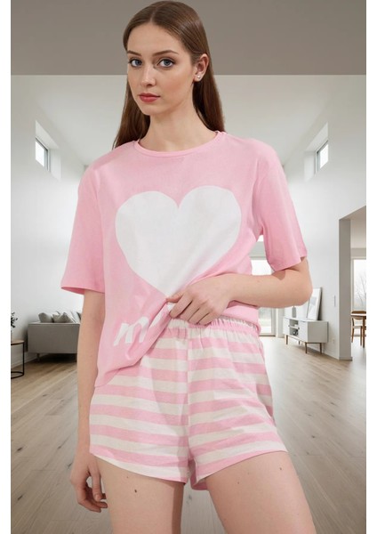 Anne Kız Pijama Takımı %100 Pamuk Örme Kumaş Rahat Kalıp Çizgili Şort Zarifane Tasarım fiyatları