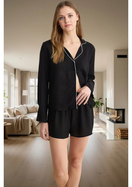 Şık ve Rahat Homewear Viskoz Pijama Takımı Boru Paça Şort Uzun Ömürlü Modern Stil
