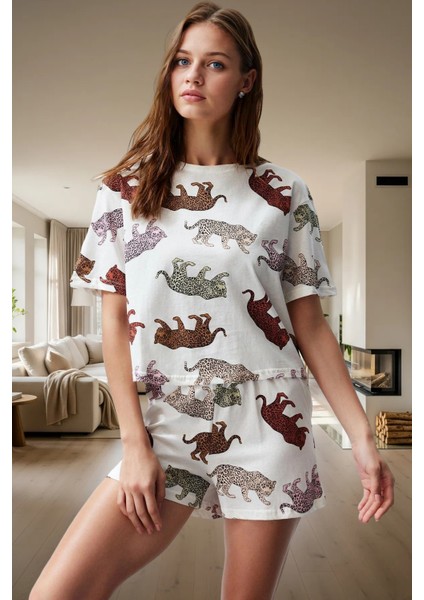 Kadın Örme Pijama Takımı Kaplan Desenli Yumuşak Pamuk Özel Tasarım Seçkin Malzeme fiyatları
