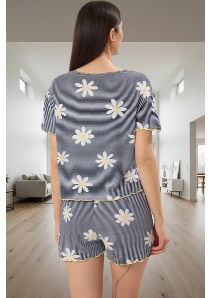 Viskoz Örme Pijama Takımı Çiçekli Desen Baby Overlok Regular Kalıp Yazlık Rahatlık Modern Stil modelleri