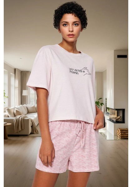 Rahat Yazlık Pijama Takımı Pamuklu Çizgili Kısa Kol Regular Kalıp Mükemmel Uyum