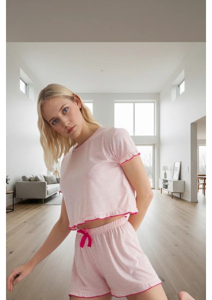 Rahat Yazlık Pijama Takımı Viskoz Süprem Örme Kumaş Fırfır Detay Modern Stil fiyatları