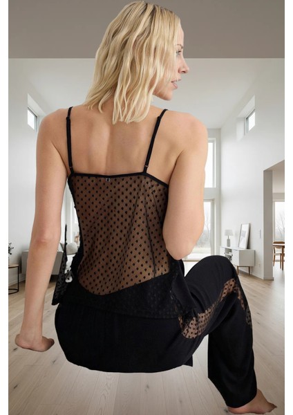 Ince Askılı Dantelli Viskoz Pijama Takımı Ev Giyim Özenle Seçilmiş Özel Tasarım fiyatları