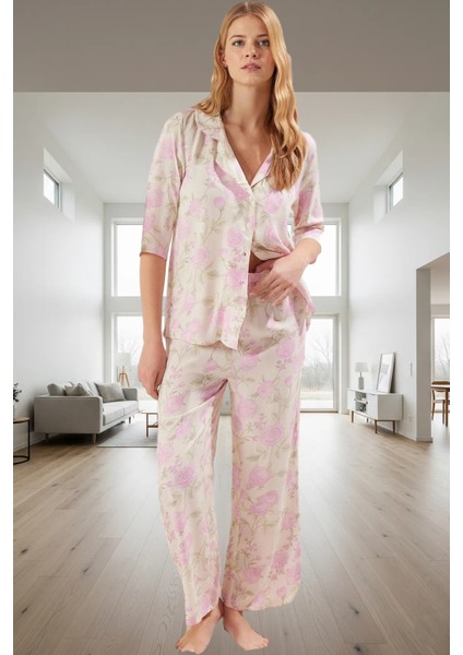 Rahat Nefes Alabilir 100% Viskoz Shally Dokuma Pijama Takımı Truvakar Kol Dayanıklı Malzeme fiyatları