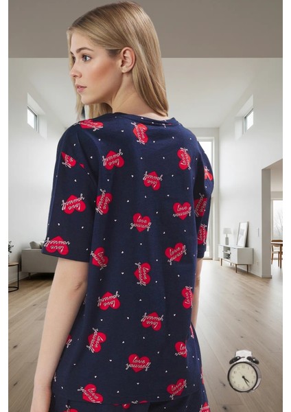 Pamuklu Pijama Takımı Kalpli Desenli Rahat Uyku Seti Seçkin Malzeme Zarifane Tasarım Konforlu Kesim fiyatları