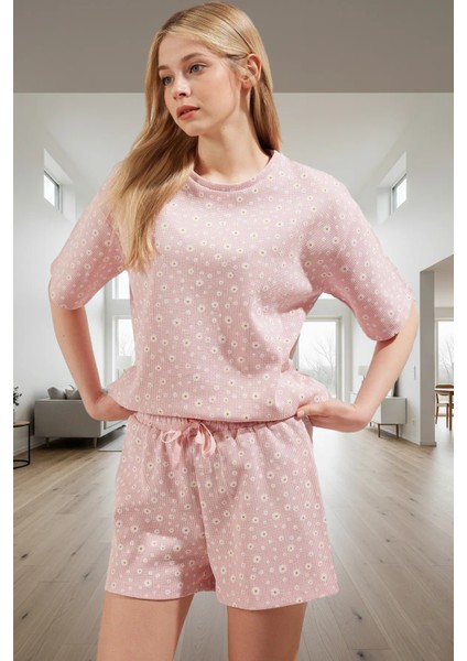 Rahat Örme Pijama Takımı Waffle Kumaş Çiçek Desenli Günlük Kullanım Için Dayanıklı Malzeme fiyatları