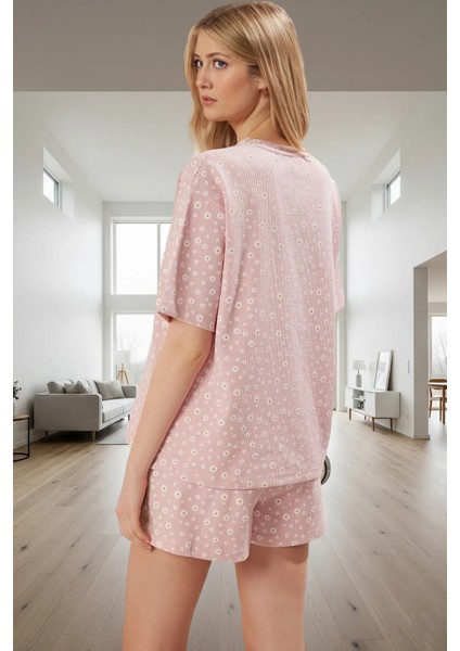 Rahat Örme Pijama Takımı Waffle Kumaş Çiçek Desenli Günlük Kullanım Için Dayanıklı Malzeme modelleri