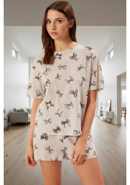 Pamuklu Pijama Takımı Kurdele Desenli Rahat Kalıp Profesyonel Görünüm ve Şık