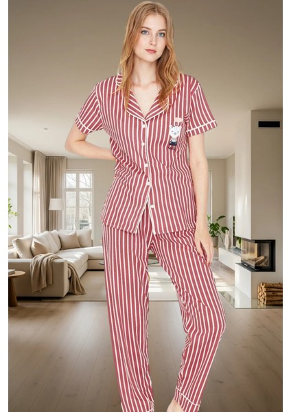 Çizgili Örme Pijama Takımı Rahat Şık ve Nefes Alabilir Özenle Seçilmiş Görünüm