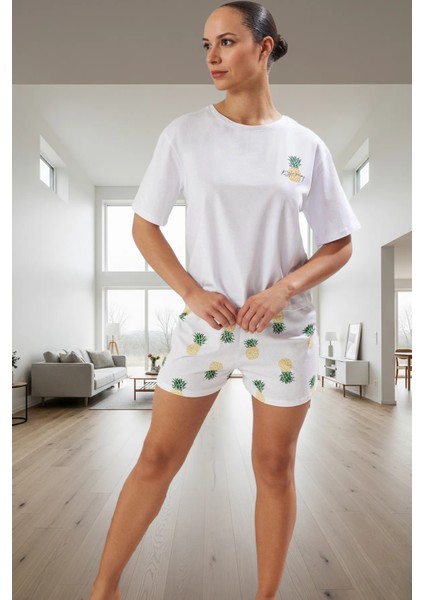 Ananas Desenli Pamuklu Pijama Takımı Rahat Nefes Alan Yazlık Yüksek Kalite Modern Stil fiyatları