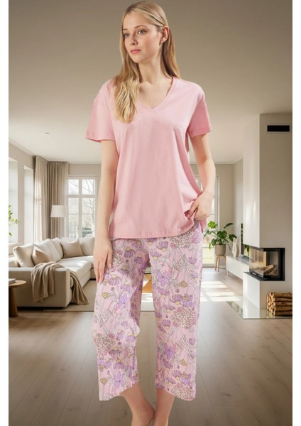 Çiçekli Kapri Pijama Yumuşak Örme Regular Kalıp Trend Tasarım Yüksek Kalite Seçkin Malzeme fiyatları