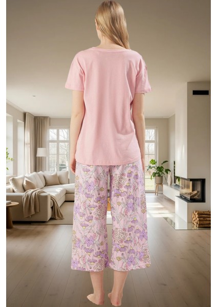 Çiçekli Kapri Pijama Yumuşak Örme Regular Kalıp Trend Tasarım Yüksek Kalite Seçkin Malzeme modelleri