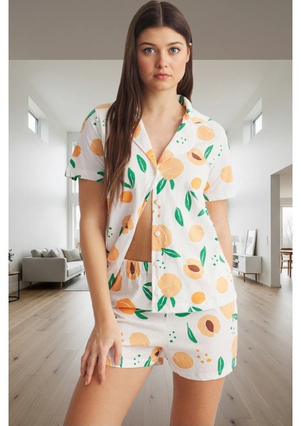 Regular Kalıp %100 Pamuk Homewear Pijama Takımı Kısa Kollu Meyve Desenli Profesyonel Görünüm