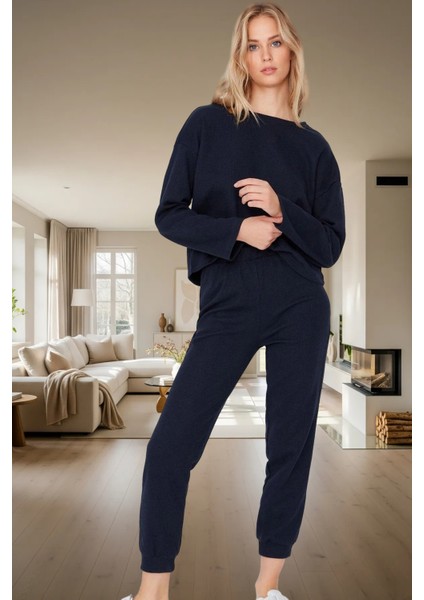 2'li Pijama Takımı Pamuklu Waffle Kumaş Uzun Paça Düşük Kol Kaliteli Işçilik Konforlu Kesim