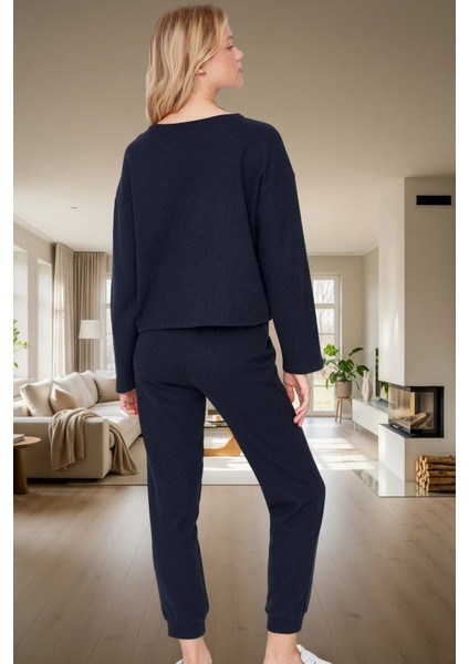 2'li Pijama Takımı Pamuklu Waffle Kumaş Uzun Paça Düşük Kol Kaliteli Işçilik Konforlu Kesim modelleri