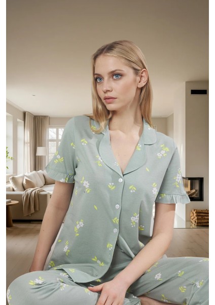 Rahat ve Şık Örme Pamuklu Çiçekli Pijama Takımı Kullanım