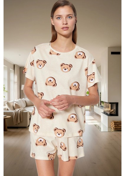 Kadın %100 Pamuklu Regular Kalıp Ayıcıklı Pijama Takımı Özenle Seçilmiş Trend Tasarım fiyatları