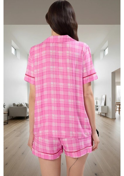 Viskoz Dokuma Pijama Takımı Ekoseli Şortlu Regular Kalıp Profesyonel Görünüm Rahat ve Şık modelleri