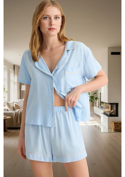 Shally Dokuma %100 Viskoz Biyeli Detaylı Rahat Ev Giyim Pijama Takımı Şık Görünüm fiyatları