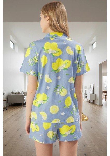 Yazlık Limon Desenli Pamuklu Regular Pijama Takımı Seçkin Malzeme Zarifane Tasarım Şık Görünüm modelleri