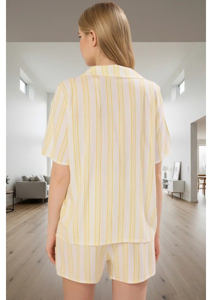 Homewear Çizgili Nakışlı Viskoz Pijama Takımı Şortlu ve Kısa Kollu Mükemmel Uyum modelleri